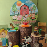 Lofaris Blue Sky And Farm House Round Animals Birthday Backdorp